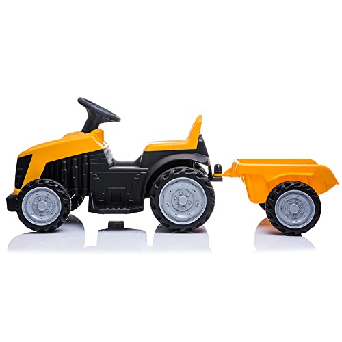 ATAA Tractor Mini 6v - Amarillo - Tractor eléctrico para niños con Remolque a batería 6v y Mando de Control Parental