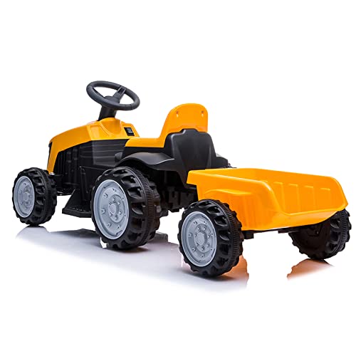 ATAA Tractor Mini 6v - Amarillo - Tractor eléctrico para niños con Remolque a batería 6v y Mando de Control Parental