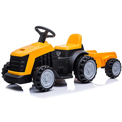 ATAA Tractor Mini 6v - Amarillo - Tractor eléctrico para niños con Remolque a batería 6v y Mando de Control Parental