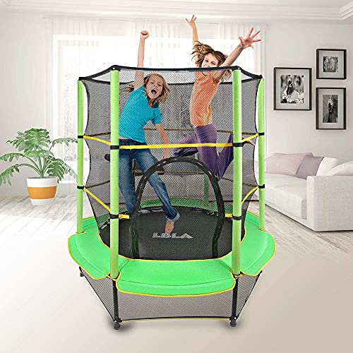 Atenza Trampolín de 140 cm de diámetro, cama elástica de jardín para niños, cama elástica para interior con red de seguridad, cama elástica interior, cuerda de goma, para fitness, máx. 50 kg