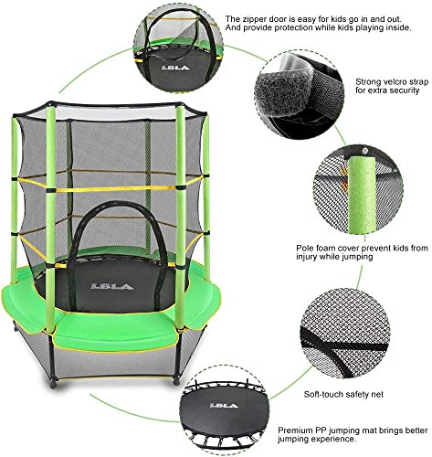 Atenza Trampolín de 140 cm de diámetro, cama elástica de jardín para niños, cama elástica para interior con red de seguridad, cama elástica interior, cuerda de goma, para fitness, máx. 50 kg