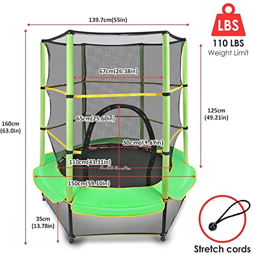 Atenza Trampolín de 140 cm de diámetro, cama elástica de jardín para niños, cama elástica para interior con red de seguridad, cama elástica interior, cuerda de goma, para fitness, máx. 50 kg