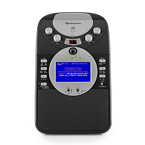 Auna ScreenStar - Karaoke, Pantalla TFT de 3.5", 2 micrófonos dinámicos, Cámara Frontal, Altavoz Integrado, Salida de Video, Reproductor CD+G, USB, MP3, Negro