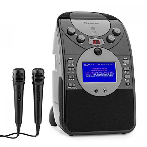 Auna ScreenStar - Karaoke, Pantalla TFT de 3.5", 2 micrófonos dinámicos, Cámara Frontal, Altavoz Integrado, Salida de Video, Reproductor CD+G, USB, MP3, Negro