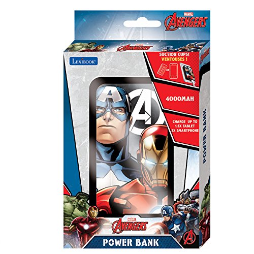 Avengers- Vengadores Batería portátil para móvil y Tablet (4.000 mAh, 5V/1A, indicador LED, Micro USB), Color Azul (Lexibook PB2600AV)