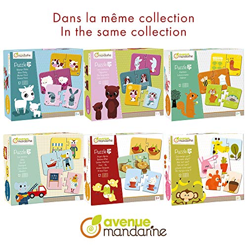 Avenue Mandarine JE502O - Une boite de 12 puzzles 2 pièces Mamans et bébé 8x12 cm à assembler