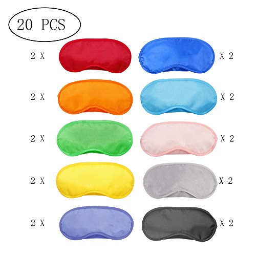 Aweisile Antifaz para dormir 20 Piezas Antifaz para Los Ojos con almohadillaMulticolor Cubierta Antifaz 10 colores Antifaces Máscara para viajar dormir y juegos de fiesta