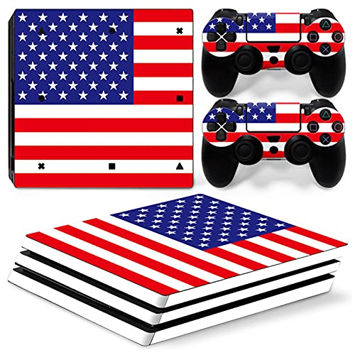 AXDNH Pegatina de PS4 Pro/Playstation 4 Skin Vinyl Decal Cubierta Protectora Pegatina de película Protectora Adecuada para Consola ps4 Pro y 2 Controladores (Bandera Americana/águila),1609