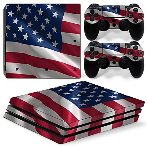 AXDNH Pegatina de PS4 Pro/Playstation 4 Skin Vinyl Decal Cubierta Protectora Pegatina de película Protectora Adecuada para Consola ps4 Pro y 2 Controladores (Bandera Americana/águila),1443