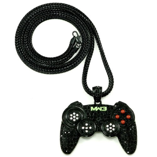 B-Creative Collar con colgante de joypad con mando de juego de 90,6 cm, cadena Franco Bling MW3, color negro