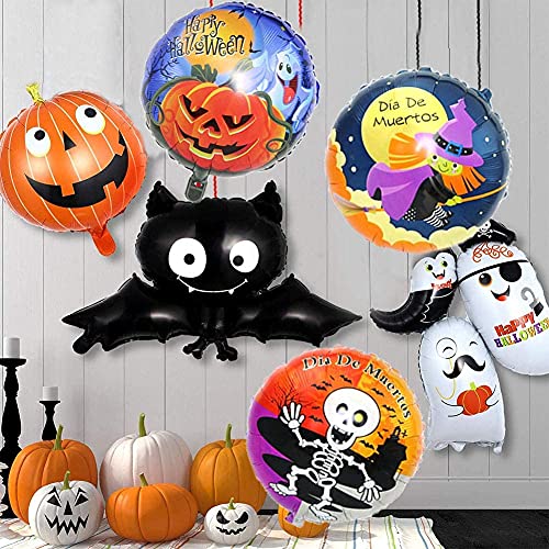 Babioms 16 Globos de Halloween, Globos de Aluminio, Decoraciones de Fiesta de Horror de Halloween,Como Calabazas, Brujas, Murciélagos, Fantasmas, Calaveras y Otras Decoraciones de Globos de Terror