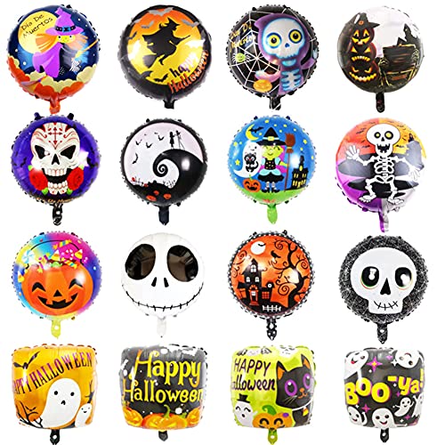 Babioms 16 Globos de Halloween, Globos de Aluminio, Decoraciones de Fiesta de Horror de Halloween,Como Calabazas, Brujas, Murciélagos, Fantasmas, Calaveras y Otras Decoraciones de Globos de Terror