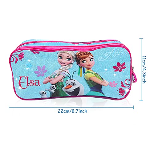 Babioms Estuche para Lápices, Caja Estuche con Doble Cremallera ​de Escolar, Anna y Elsa Multifuncional Bolsa de Lápiz Maquillaje Organizador de Papelería