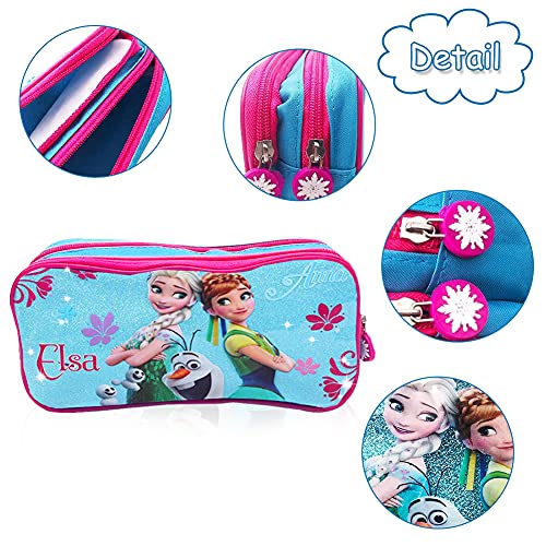 Babioms Estuche para Lápices, Caja Estuche con Doble Cremallera ​de Escolar, Anna y Elsa Multifuncional Bolsa de Lápiz Maquillaje Organizador de Papelería