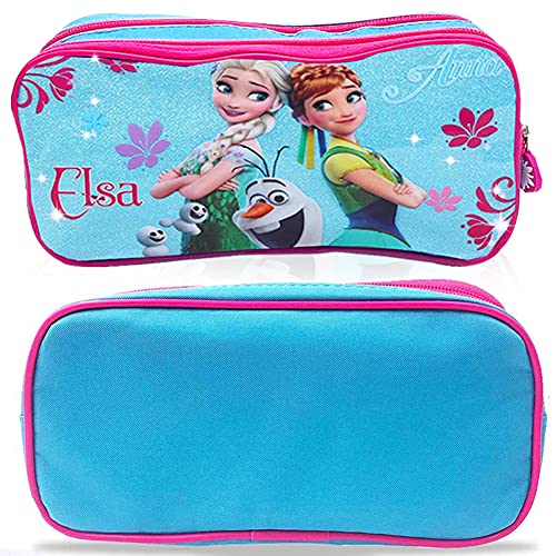 Babioms Estuche para Lápices, Caja Estuche con Doble Cremallera ​de Escolar, Anna y Elsa Multifuncional Bolsa de Lápiz Maquillaje Organizador de Papelería