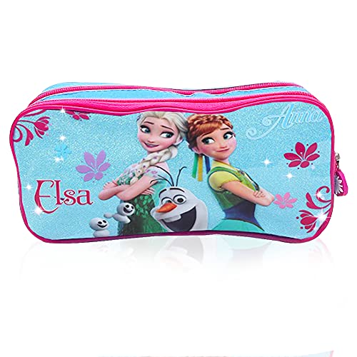 Babioms Estuche para Lápices, Caja Estuche con Doble Cremallera ​de Escolar, Anna y Elsa Multifuncional Bolsa de Lápiz Maquillaje Organizador de Papelería