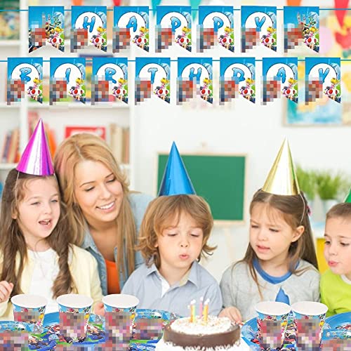 Babioms Reusable Party Supplies Vajilla,62pcs Reusable Suministros De Fiesta De Cumpleaños,Platos,Tazas,Servilletas,Pajillas,Tenedores,Mantel,Banners