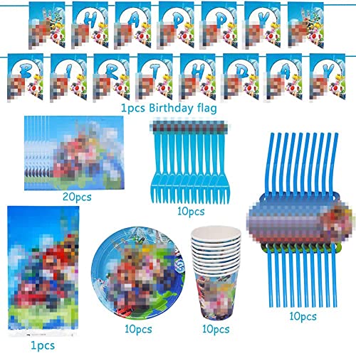 Babioms Reusable Party Supplies Vajilla,62pcs Reusable Suministros De Fiesta De Cumpleaños,Platos,Tazas,Servilletas,Pajillas,Tenedores,Mantel,Banners