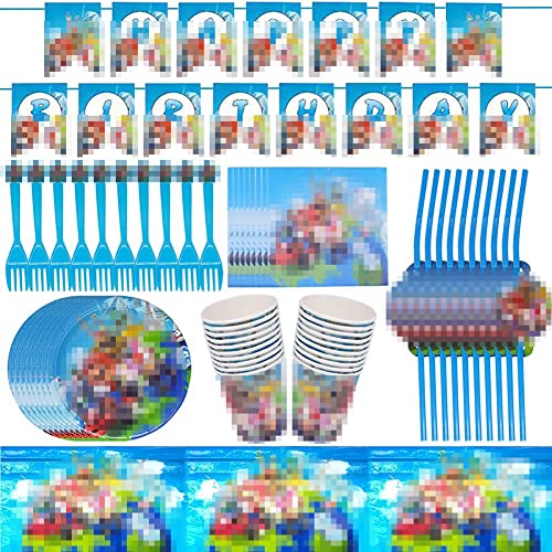 Babioms Reusable Party Supplies Vajilla,62pcs Reusable Suministros De Fiesta De Cumpleaños,Platos,Tazas,Servilletas,Pajillas,Tenedores,Mantel,Banners