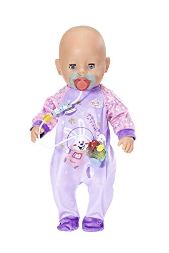 BABY born Happy Birthday - Chupete Mágico Interactivo 43 cm, Para niños mayores de 3 años, Muñeca que Abre y Cierra los Ojos, Incluye Chupete y Chupetero de Colores