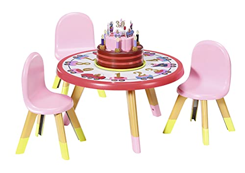 BABY born Happy Birthday - Mesa de Fiesta, Para manos pequeñas, promueve la empatía y las habilidades sociales, Edad a partir de 3 años, Incluye sillas, pastel, cubiertos, platos y más