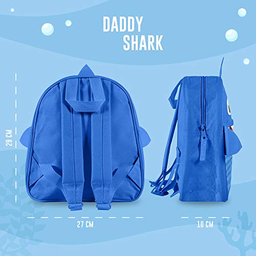 Baby Shark Mochila Infantil para Guarderìa - Mochila Niña y Niño Amarillo Azul Rosa para Jardìn de Infantes y Viajes - Mochilita Bolsa en Forma de Tiburòn Niños de 2-5 Años - 29x27x10 cm (Azul)