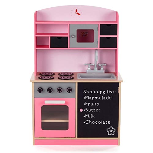 Baby Vivo Cocina de Juguete de Madera Rosa Microondas Niños Infantil Pizarra Horno y Estufa Lavabo - Mila en Rosa