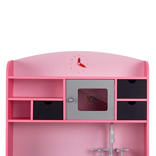 Baby Vivo Cocina de Juguete de Madera Rosa Microondas Niños Infantil Pizarra Horno y Estufa Lavabo - Mila en Rosa