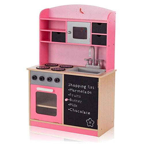 Baby Vivo Cocina de Juguete de Madera Rosa Microondas Niños Infantil Pizarra Horno y Estufa Lavabo - Mila en Rosa