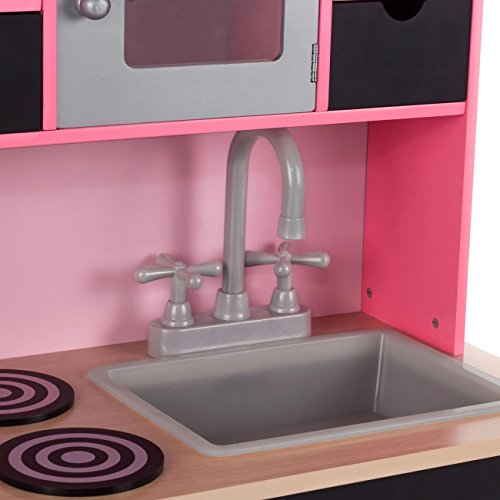 Baby Vivo Cocina de Juguete de Madera Rosa Microondas Niños Infantil Pizarra Horno y Estufa Lavabo - Mila en Rosa