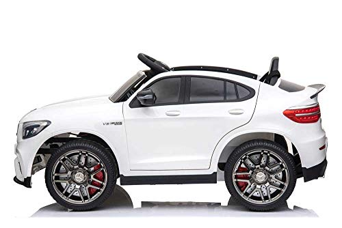 Babycar Mercedes GLC Coupe' 63 AMG (blanco), versión de coche eléctrico para niños, oficial, con licencia de 12 V, batería con mando a distancia, 2,4 GHz, puertas abatibles con MP3, asiento de piel