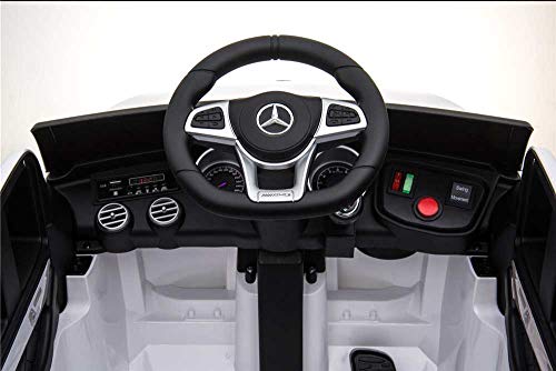 Babycar Mercedes GLC Coupe' 63 AMG (blanco), versión de coche eléctrico para niños, oficial, con licencia de 12 V, batería con mando a distancia, 2,4 GHz, puertas abatibles con MP3, asiento de piel