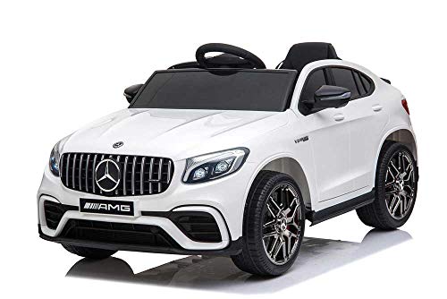 Babycar Mercedes GLC Coupe' 63 AMG (blanco), versión de coche eléctrico para niños, oficial, con licencia de 12 V, batería con mando a distancia, 2,4 GHz, puertas abatibles con MP3, asiento de piel