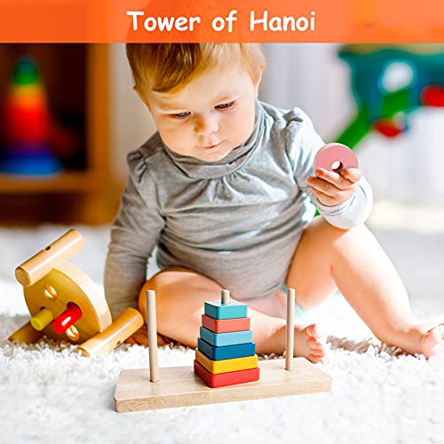 Babyhelen Bloques de Construcción de Pila de Animales, Juguetes Montessori, Torre de Apilamiento, Pila de Clasificación de Madera, Torres de Juguete Apilables de Hanoi, Juguetes para Bebés