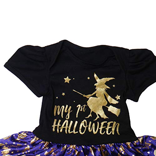 BabyPreg Mi Primer Traje de Halloween para niña Infantil Disfraz de Acción de Gracias Conjunto de Vestido de Calabaza para bebé (3-6 Meses, Bruja Negra)