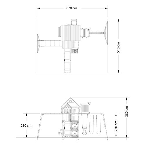 Backyard Discovery Parque Infantil Skyfort II | Zona Infantil para ninos de Madera XXL con Columpio, Tobogan, Muro de Escalada y Torre de observación | Area de Juegos para Jardin