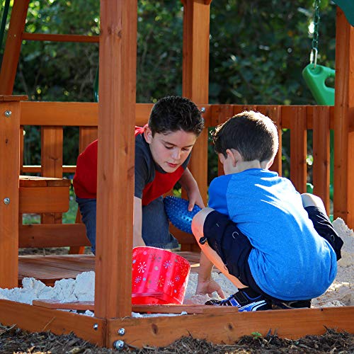 Backyard Discovery Parque Infantil Skyfort II | Zona Infantil para ninos de Madera XXL con Columpio, Tobogan, Muro de Escalada y Torre de observación | Area de Juegos para Jardin