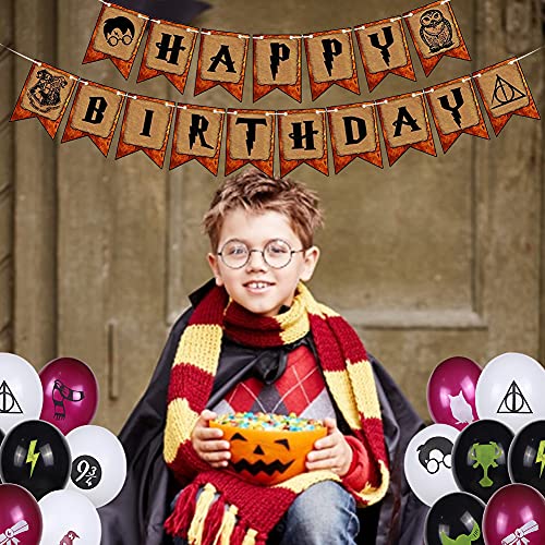 BAIBEI 34Pcs Artículos de Fiesta para Harry Potter, Suministros para la Fiesta de Harry Potter, Estandarte de cumpleaños, Harry Potter Inspired Cupcake Toppers, Globo de látex