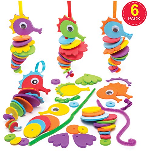 Baker Ross AW679 Kits de Caballitos de Mar Apilables Suministros de Artesanía para Niños Pequeños, Regalitos para Fiestas y Actividades, Multicolor, Pack de 6