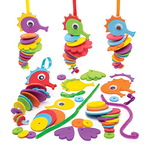 Baker Ross AW679 Kits de Caballitos de Mar Apilables Suministros de Artesanía para Niños Pequeños, Regalitos para Fiestas y Actividades, Multicolor, Pack de 6