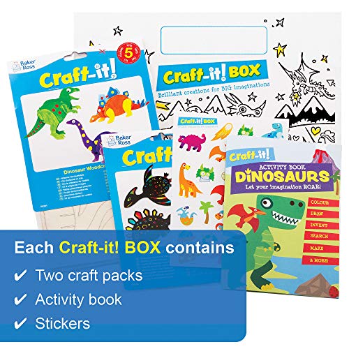 Baker Ross Dinosaur Kids Arts and Crafts Pack - Dos divertidos kits creativos, pegatinas y un libro de actividades para niños y niñas