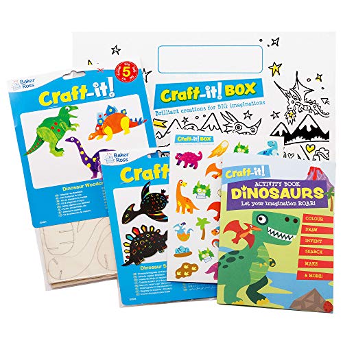 Baker Ross Dinosaur Kids Arts and Crafts Pack - Dos divertidos kits creativos, pegatinas y un libro de actividades para niños y niñas