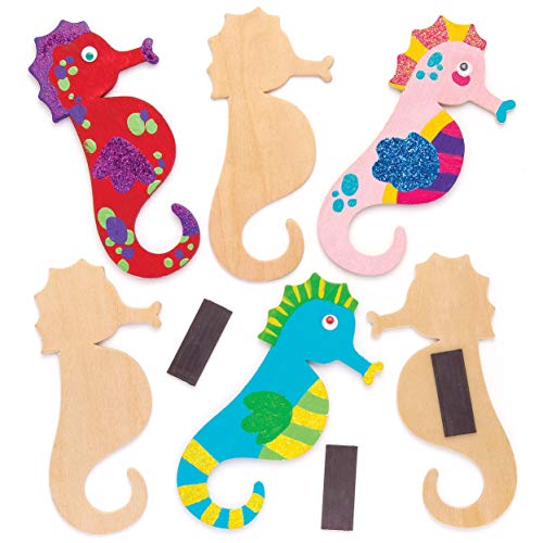 Baker Ross- Imanes de Madera com Forma de Caballito de Mar (Pack de 10) Para Colorear - Actividad de Manualidades Infantiles de Imanes de Caballitos de Mar Para Pintar