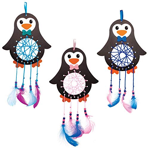 Baker Ross Kits Atrapasueños Pingüinos (paquete de 4) - Artes y manualidades navideñas