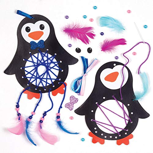 Baker Ross Kits Atrapasueños Pingüinos (paquete de 4) - Artes y manualidades navideñas