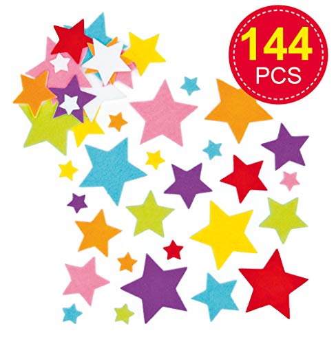 Baker Ross Pegatinas de fieltro estrellas (paquete de 144) para manualidades y proyectos de arte para niños, tarjetas, bolsos de fiesta y decoraciones, EF944