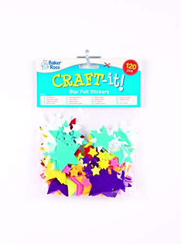 Baker Ross Pegatinas de fieltro estrellas (paquete de 144) para manualidades y proyectos de arte para niños, tarjetas, bolsos de fiesta y decoraciones, EF944