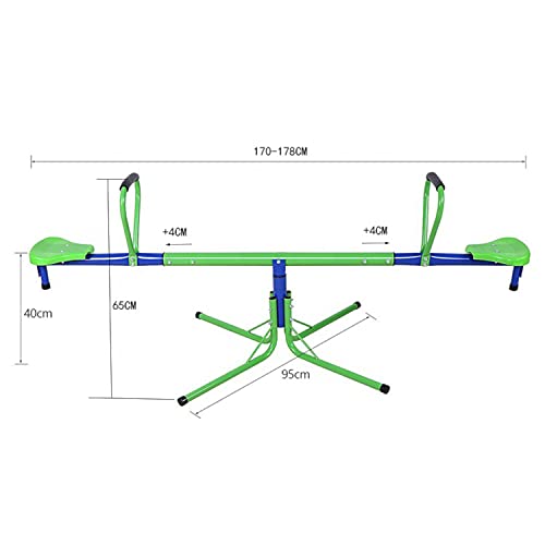 Balancín infantil de jardín, balancín para niños, amortiguador y asas acolchadas, 180 cm hasta 70 kg, giratorio 360°, metal azul/verde