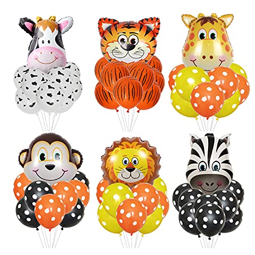 ballonfritz® Globo de animales de la jungla, juego de 11 piezas, tamaño XXL, cabeza de vaca 63 x 46 x 20 cm, como regalo de cumpleaños, decoración de fiesta o sorpresa para cumpleaños infantiles.