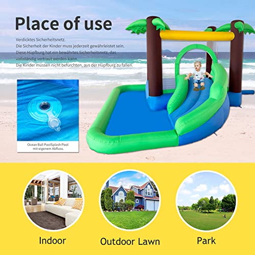 Ballsea Castillo Hinchable con Ventilador, Bola oceánica, Lleno de diversión, Castillo Hinchable para niños Apto para Uso Interior y Exterior, Apto para niños de 3 a 8 años